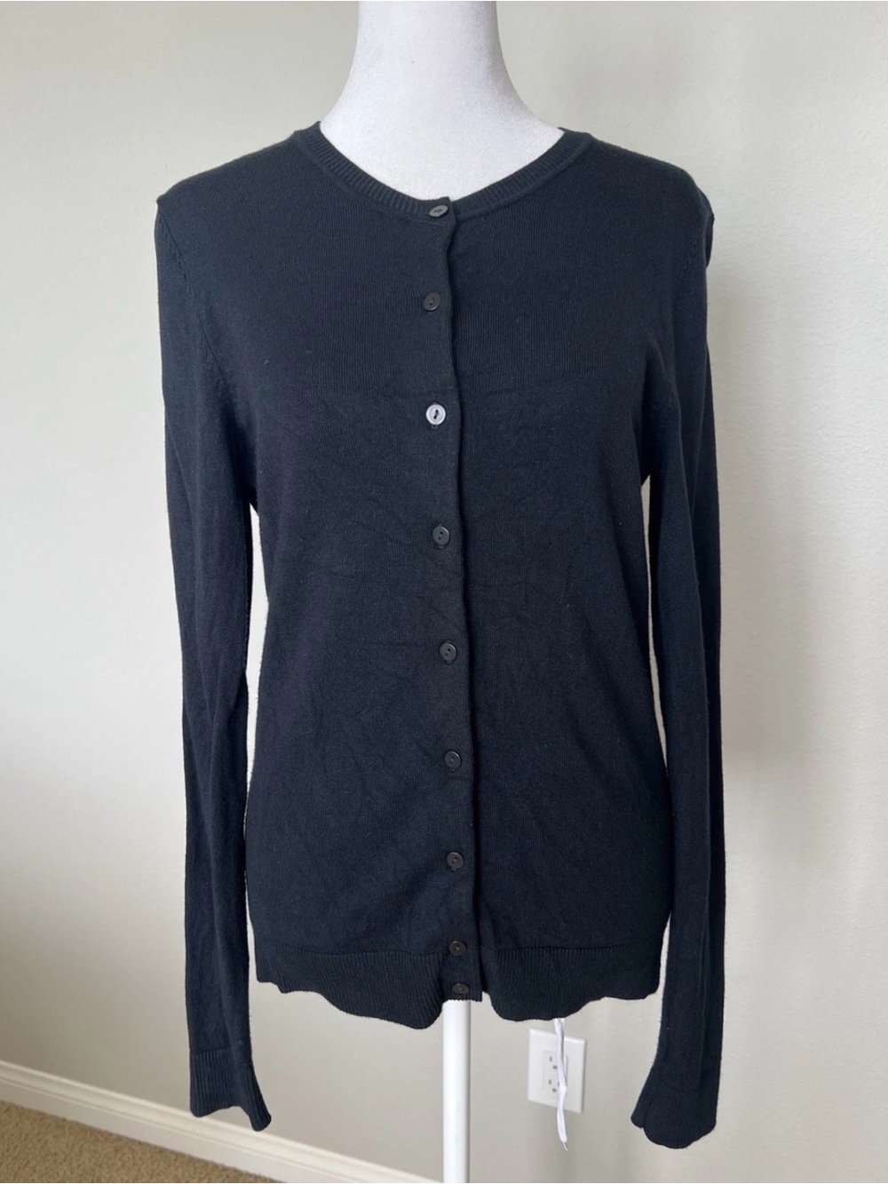 Charter Club Black Button Front Crewneck Cardigan Sweater Size Small